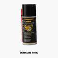 Chain lube spray can with black and yellow label on a white background