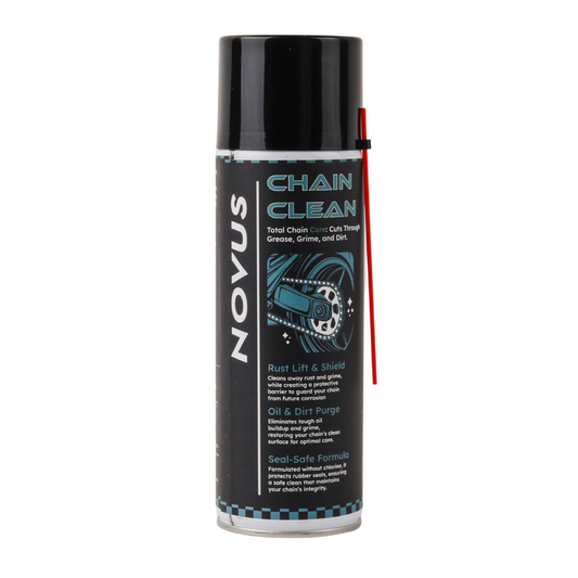 Novus chain cleaner can on a white background