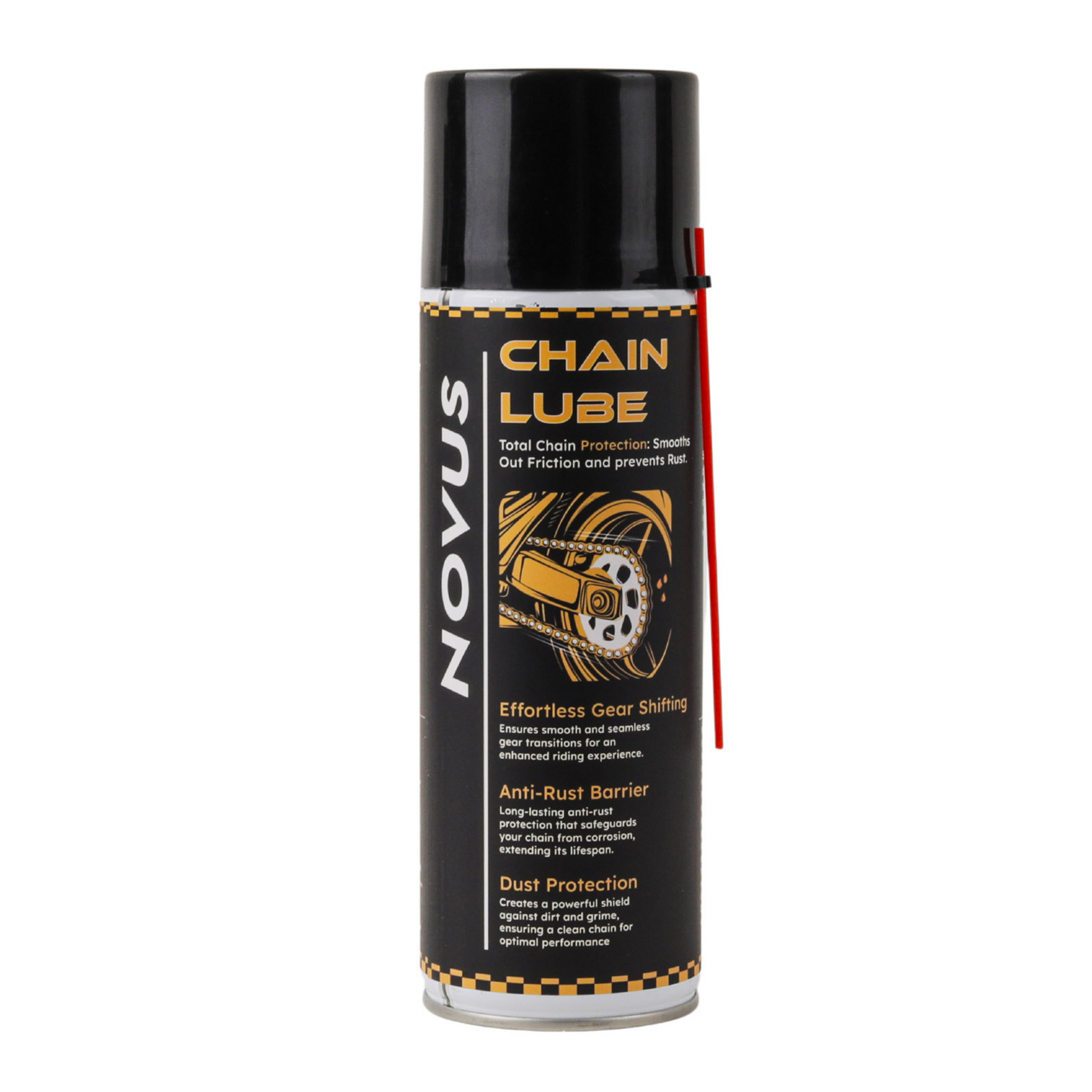 Novus chain lube spray can on a white background