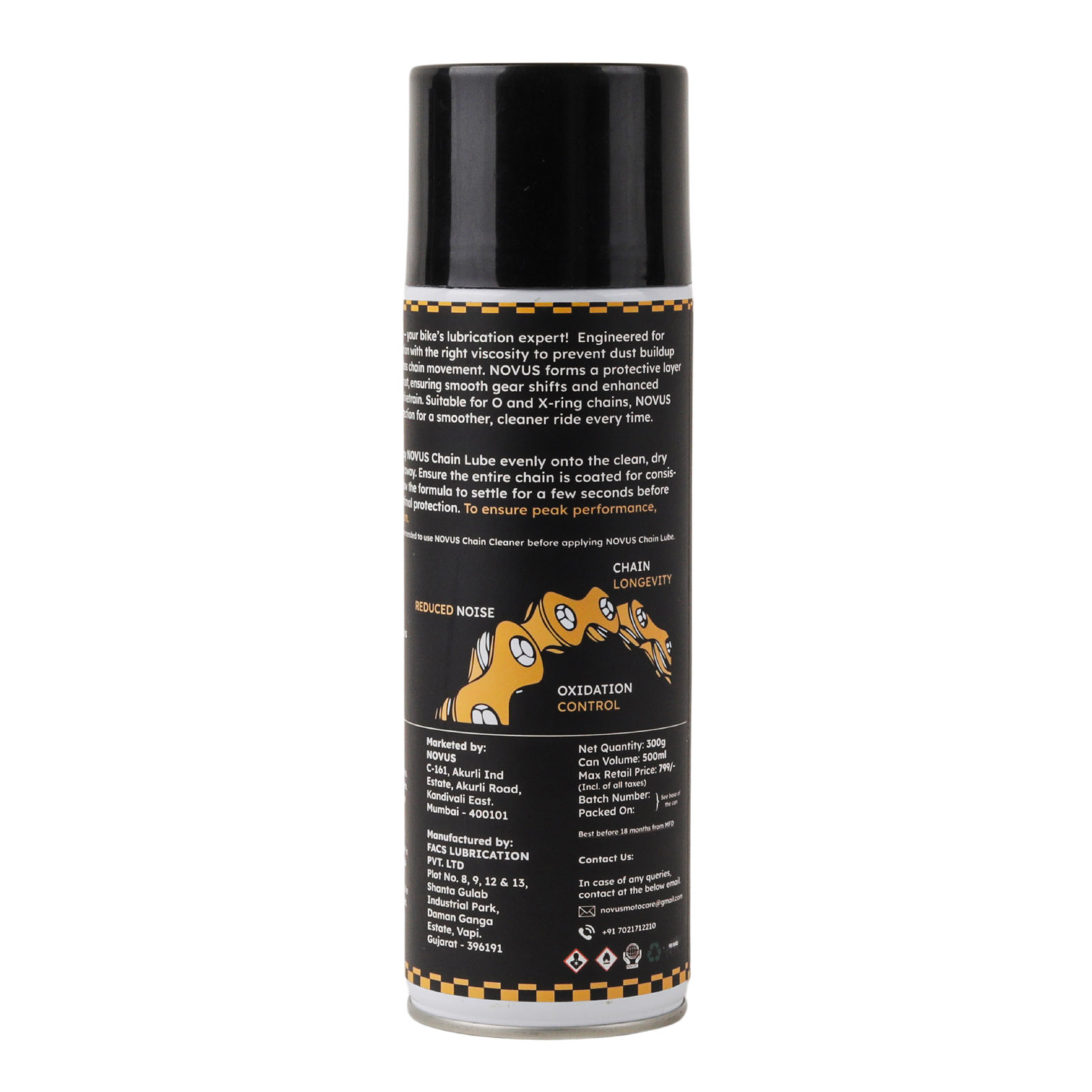 Black spray can with text and graphics on a white background